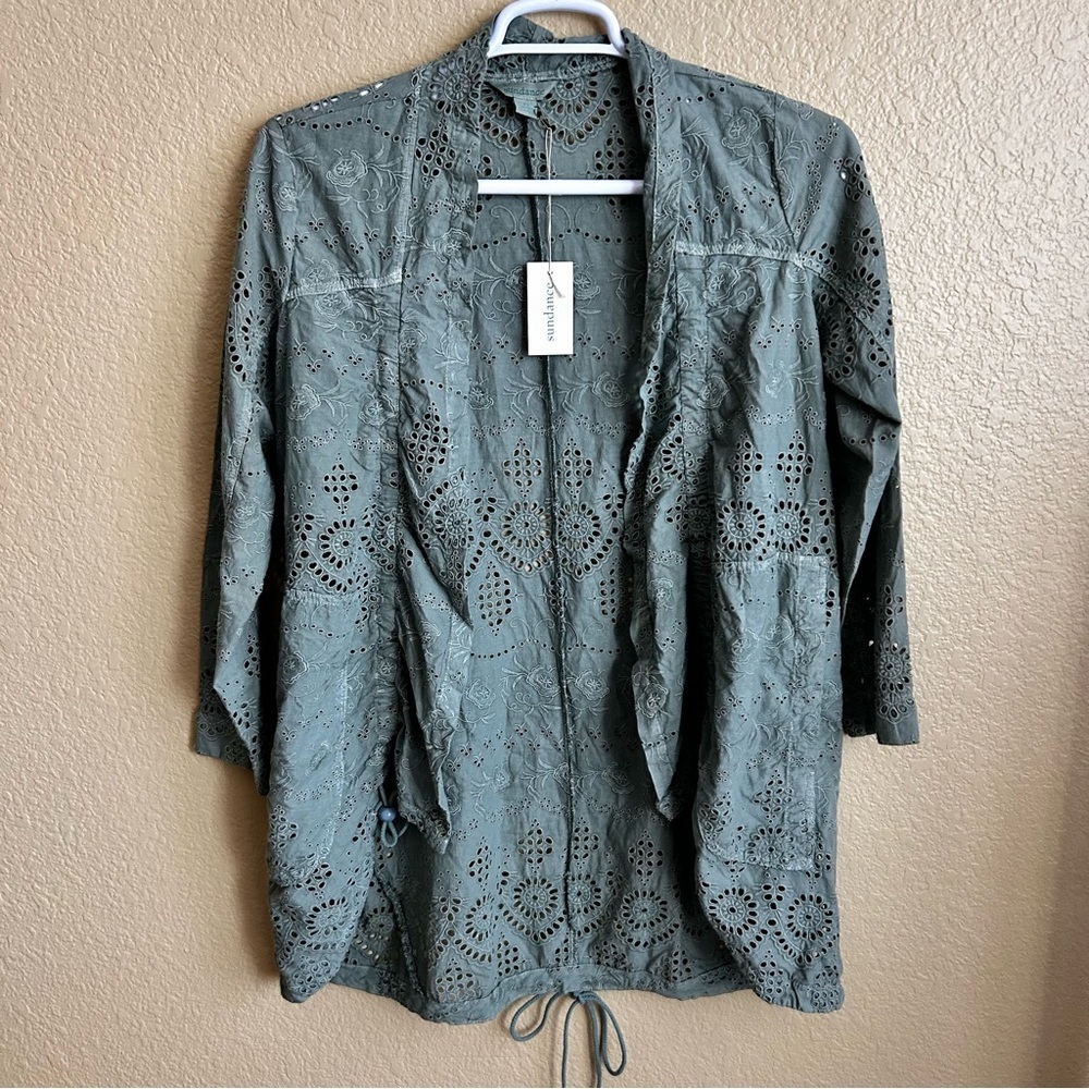 Sundance Sage Green Moonlight Eyelet Cardigan - Picture 2 of 9